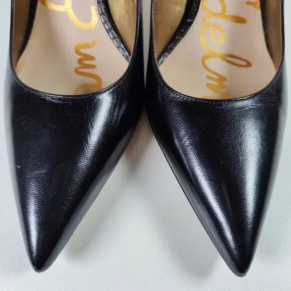 Sam Edelman Black Leather Pointed Toe Stiletto Pumps W13 Classic - Picture 7 of 9
